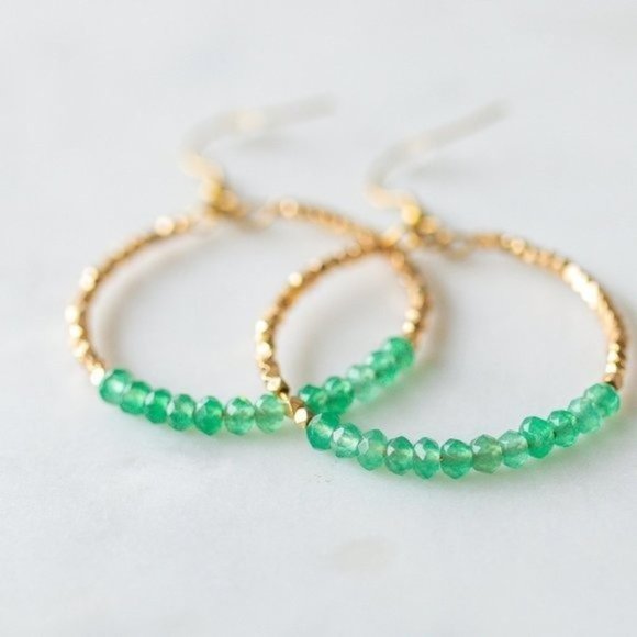 BUNDLE EARRING AND NECKLACE Green Aventurine Sparkly hoops half paperclip chain - Picture 8 of 16